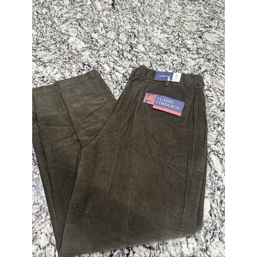 NWT Croft & Barrow Men's 42x32 Olive Corduroy Pants Classic Fit Flat